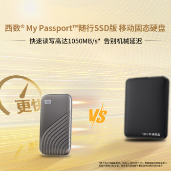 西部数据(WD)1TB NVMe 移动固态硬盘（PSSD）My Passport随行SSD type-c接口 1050MB/s 手机直连笔记本两用