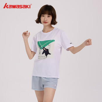 kawasaki川崎羽毛球服男女款圆领T恤运动休闲透气文化衫B3928白色 2XL kawasaki川崎羽毛球服男女款圆领T恤运动休闲透气文化衫B3928白色 2XL