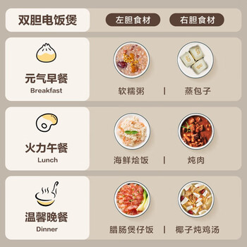 苏泊尔（SUPOR） 双胆电饭煲电饭锅家用不粘2+2L香甜饭煲仔饭多功能智能预约米饭锅 SF20TC601双胆双控 4L