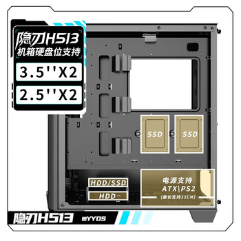 长城（Great Wall）隐刃H513黑色电脑机箱（E-ATX主板/360水冷位/金属面板/9风扇位/5090显卡）