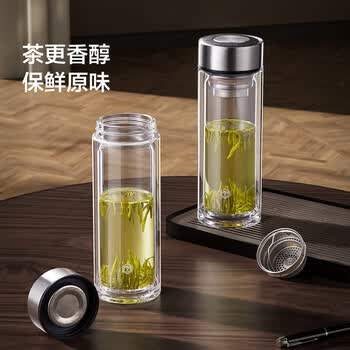 京东京造【纯钛茶隔】双层隔热玻璃泡茶杯男家用办公桌面过滤水杯360ml
