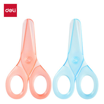 得力（deli）儿童剪刀安全手工剪子圆头小学生美工便携小剪刀文具全树脂一年级幼儿园3-6岁 混色6087