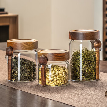 格娜斯透明玻璃茶叶罐密封罐家用高档储存茶叶收纳罐带勺咖啡豆罐900ml
