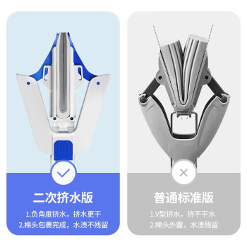 五月花胶棉拖把33cm家用对折式二次吸水免手洗拖地神器海绵拖布共2头