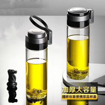 希诺（heenoor）玻璃杯单层加厚过滤泡茶杯子大容量便携提环水杯XN-6075 480mL