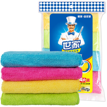 世家细纤维抹布4片装 吸水去污清洁布厨房抗油洗碗巾百洁布除尘布