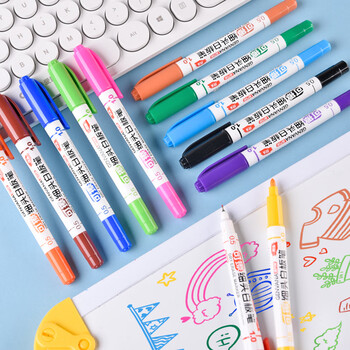 金万年12色白板笔0.5-1.0mm大小双头可擦粗细纤维笔头易擦易写儿童练字涂鸦绘画G-0639T