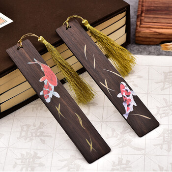 米兹MIEZ 黑檀木质书签双支装礼盒中国风特色礼品教师节礼物送老师同学长辈公司年会礼品 彩绘锦鲤生日礼物