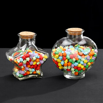 佳茉渐变色星星彩色折纸条叠星星瓶幸运星玻璃瓶手工纸折许愿瓶伴手礼元宵妇女节礼物幼儿园五角星瓶