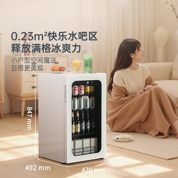 HCK哈士奇97L白月光嵌入式小冰吧透明玻璃门客厅酒饮料冷藏柜冰箱冰柜 SC-98FA-S 白色