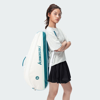 Kawasaki川崎羽毛球包大容量多功能手提单肩斜挎包3支装C8368 米白绿