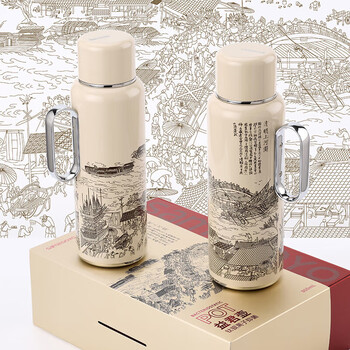 尚明益君壶家用保温壶316钛银离子抑菌 TZ153D清明上河图款 800ml 