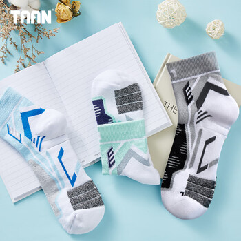 TAAN泰昂羽毛球袜加厚毛巾底男袜T528白绿单双装