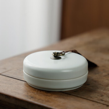 漢墨 汝窑火锅砚台4寸 陶瓷保湿不干墨可架笔学生带盖墨池 文房四宝书法国画墨盒	