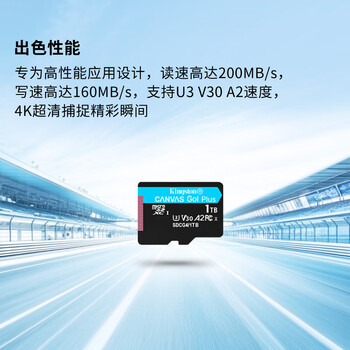 金士顿（Kingston）1TB TF（MicroSD）存储卡 内存卡U3 V30 A2 4K适配大疆Pocket 3/Action 5/无人机/运动相机/监控