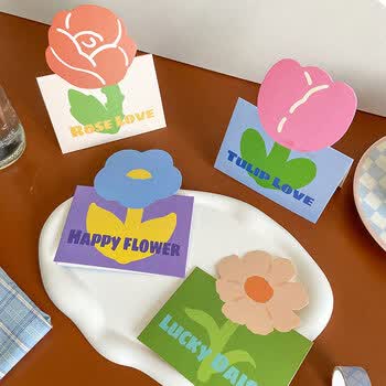 狮洛德立体花束毕业贺卡ins高颜值3D可折叠祝福卡片带信封闺蜜情侣礼物装饰卡4张