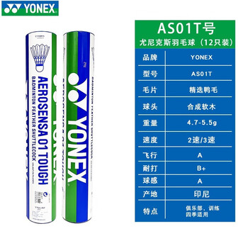 YONEX尤尼克斯羽毛球AS05yy稳定耐打12只装 AS01T 特选鸭毛 2速 1筒