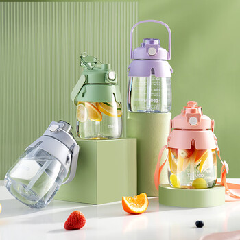 泰福高（TAFUCO）tritan大容量夏季网红大肚杯学生塑料杯女生双饮杯1L蜜桃粉T2850