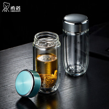 希诺（heenoor）抗菌玻璃杯双层透明居家办公室水杯男高档泡茶杯子XN-1927 410mL