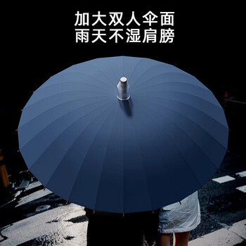 听见时光自动雨伞长柄大号带防水套加固强防风暴雨直杆柄自动伞16骨藏青色