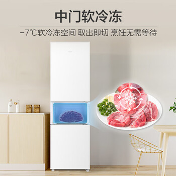 海尔三门中门软冷冻宿舍租房家用电冰箱小型小巧不占地节能省电 217升 BCD-217LHC3E0WV