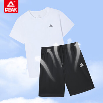 匹克羽毛球服男速干透气跑步健身宽松两件套短裤+短袖运动套装黑色3XL