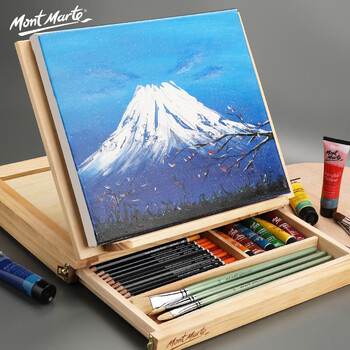 蒙玛特（MontMarte）桌面画架素描松木画板抽屉手提工具箱折叠收纳12色手指画VXDMEA美育工具