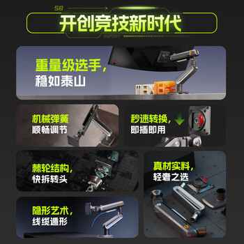 NB显示器支架 升级款不沉头桌面升降一体机支架臂 旋转电脑架 屏幕支架 居家办公电脑支架 S8暮云灰
