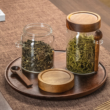 格娜斯透明玻璃茶叶罐密封罐家用高档储存茶叶收纳罐带勺咖啡豆罐900ml