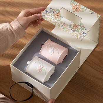 苏氏陶瓷勿忘我堆花茶叶罐密封罐两个礼盒组伴手礼