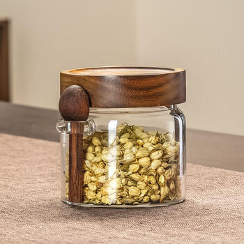 格娜斯透明玻璃茶叶罐密封罐家用高档储存茶叶收纳罐带勺咖啡豆罐500ml