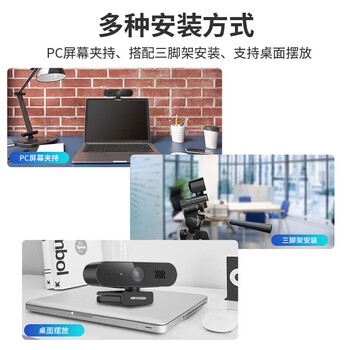 海康威视电脑摄像头2K超清USB自动聚焦内置麦克风扬声器网课家用直播视频会议笔记本聊天 DS-E14Sa 黑色