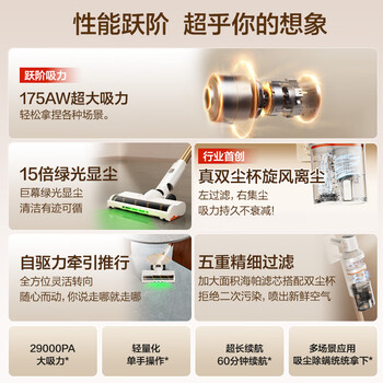苏泊尔（SUPOR）吸尘器家用无线手持大吸力广角绿光显尘车载大吸力猫毛狗毛宠物吸尘器【防缠绕】V86
