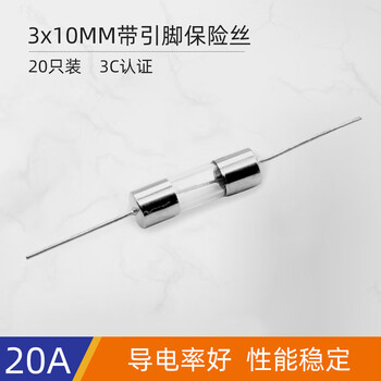 汇君 带引脚保险管保险丝熔断器250V保险丝引线 3*10mm带引脚 20A(20个) 