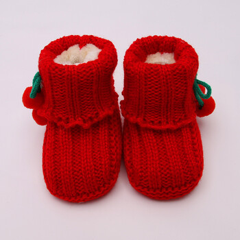 刚出生穿的婴儿毛线鞋宝宝鞋0一6个月初生鞋子加绒手工编织鞋 红色