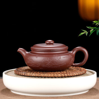 中国茶器 紫砂壺 宜興 在銘 朱泥 菊形 急須 底款：顧景舟 顾景舟