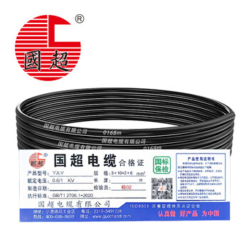 国超 铝芯电缆0.6/1KV YJLV 3*10+2*6平方/1米