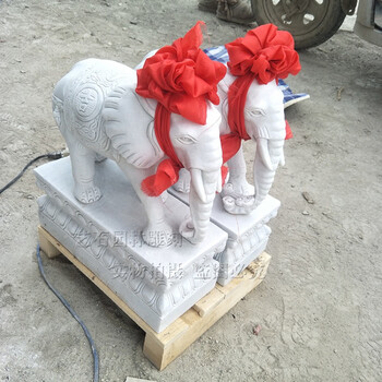 石雕石头大象石墩一对精雕石象门墩风水象晚霞红别墅家用门口吉祥物象
