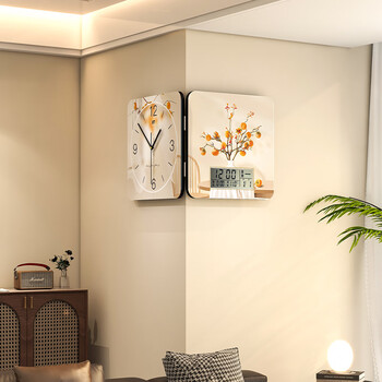 久久达2026新款家用双面转角时钟餐厅现代简约挂墙拐角创意挂钟静音钟表