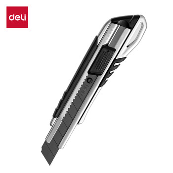 得力（deli）耐用防锈黑刃大号美工刀/裁纸刀舒适轻便 便携经典办公用品 银色2057H