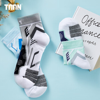 TAAN泰昂羽毛球袜加厚毛巾底男袜T528白绿单双装