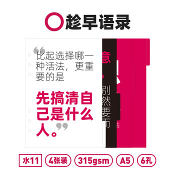 趁早趁早活页本间隔页配件适用a5六孔活页笔记本装饰索引分隔页加厚彩色隔板-2025年Q2月历3张装