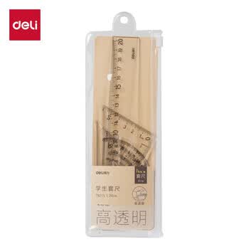 得力（deli）高透亚克力防粘橡皮4件套套尺20cm 大数字标识 圆润边角 直尺+三角尺*2+量角器高考祝福礼物
