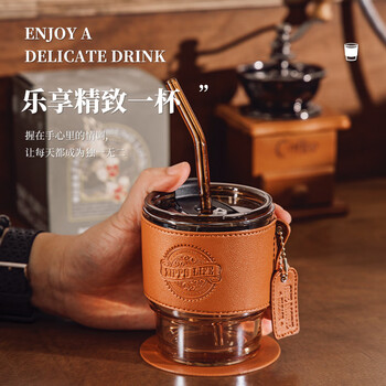 ZIPPO玻璃杯大容量水杯便携咖啡杯高颜值女生水杯吸管杯实用杯子