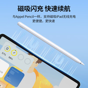 绿联 UGREEN iPad专用磁吸充电电容笔触控笔 蓝牙实时电量显示倾斜可加粗全局防误触 部分型号适用 15060