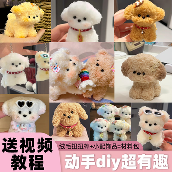递乐扭扭棒DIY珊瑚绒材料包加密加粗学生手工小狗猫动物套装女孩礼物4个装  4038