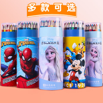 迪士尼（Disney）36色彩色铅笔原木六角杆彩色学生绘画艺术写生速写手绘儿童画笔筒装蜘蛛侠D01193A画画笔