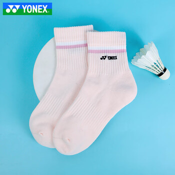 YONEX尤尼克斯羽毛球袜女款加厚毛巾底运动袜子245144BCR白粉蓝3双装