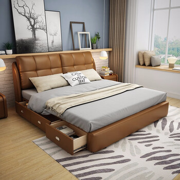 深棕色(仿皮)定制货期7-10天 排骨床 床头柜2个(尺寸自选)