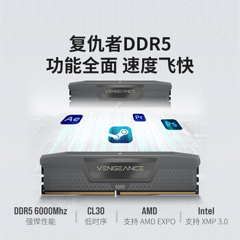 美商海盗船 (USCORSAIR) 32GB DDR5 6000 台式机内存条 复仇者游戏条 支持XMP&EXPO C30